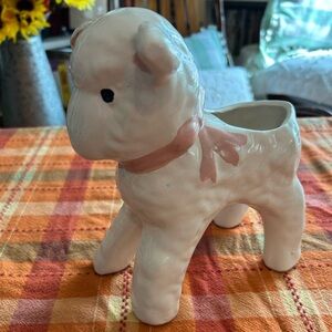 Ceramic Lamb Planter Decor Pink Bow With Pink Ears